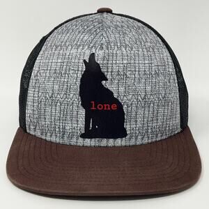 Lone Wolf Trucker Hat Baseball Cap Prana 5 Panel A-Frame Mesh Snapback Gray